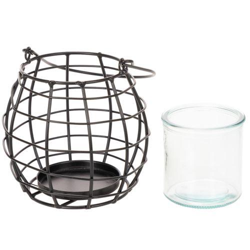 Lanterna de jardim, metal preto com luz de vento, Ø14cm A12,5cm | Floristik24.pt