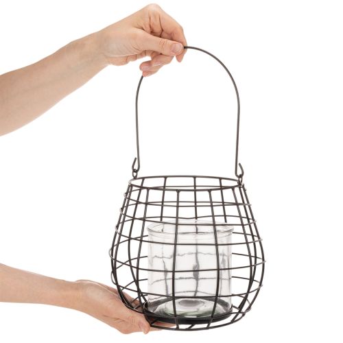 Lanterna de jardim com suporte de vela de vidro, preta, Ø20cm, A18,5cm | Floristik24.pt