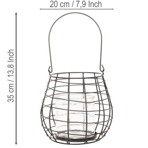 Lanterna de jardim com suporte de vela de vidro, preta, Ø20cm, A18,5cm | Floristik24.pt