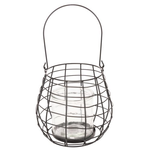 Lanterna de jardim com suporte de vela de vidro, preta, Ø20cm, A18,5cm | Floristik24.pt