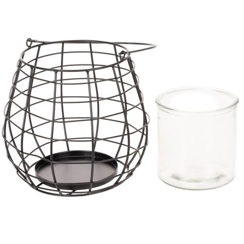 Lanterna de jardim com suporte de vela de vidro, preta, Ø20cm, A18,5cm | Floristik24.pt