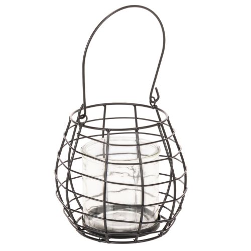 Lanterna de jardim com alça, preta, suporte de vela em vidro, Ø17cm, A15cm comprar | Floristik24.pt