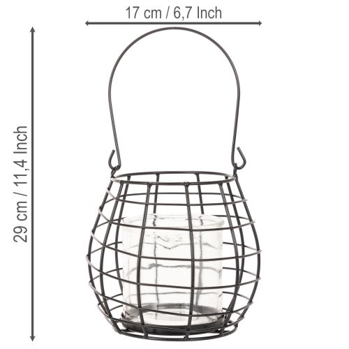 Lanterna de jardim com alça, preta, suporte de vela em vidro, Ø17cm, A15cm | Floristik24.pt