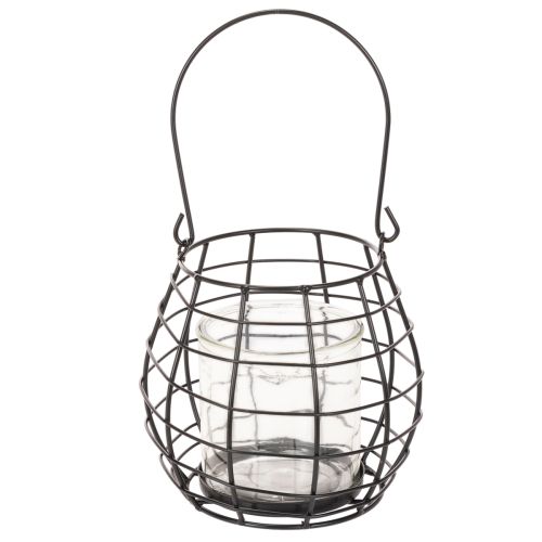 Lanterna de jardim com alça, preta, suporte de vela em vidro, Ø17cm, A15cm | Floristik24.pt