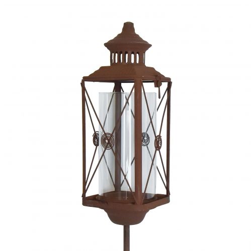 Lanterna de jardim em metal decorativo com aspecto de ferrugem 12cmx12cmx135cm