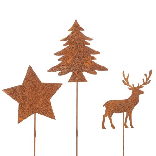 Estaca de jardim em aço corten, com desenho de veado, estrela e pinheiro, 10/15 cm de altura, conjunto com 3 peças. comprar | Floristik24.pt