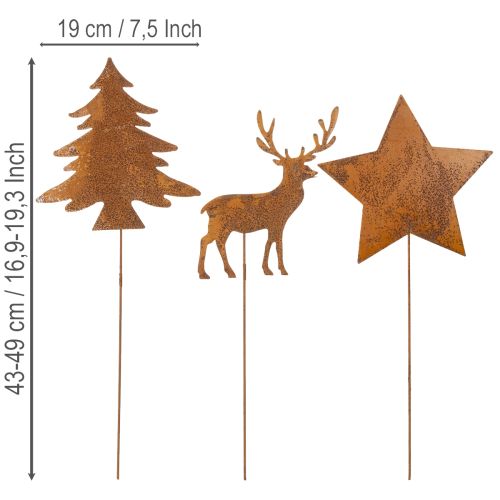 Estaca de jardim, aço corten, veado, estrela, pinheiro, H14/20, 3 peças | Floristik24.pt