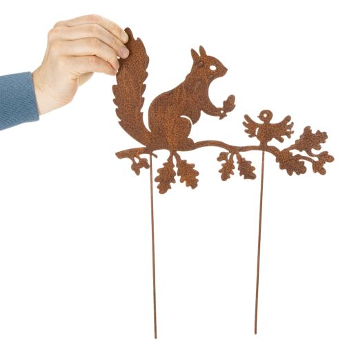 Esquilo decorativo de jardim em galho, metal com acabamento envelhecido, 42 cm de altura, conjunto de 3 peças. | Floristik24.pt
