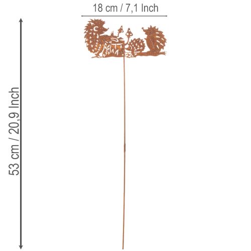 Estaca de jardim com motivo de ouriço-cacheiro em tom ferrugem, decoração para verão e outono, 53 cm | Floristik24.pt