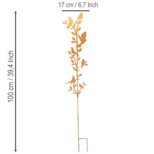 Galho decorativo de jardim com pássaros, em metal, 100 cm | Floristik24.pt