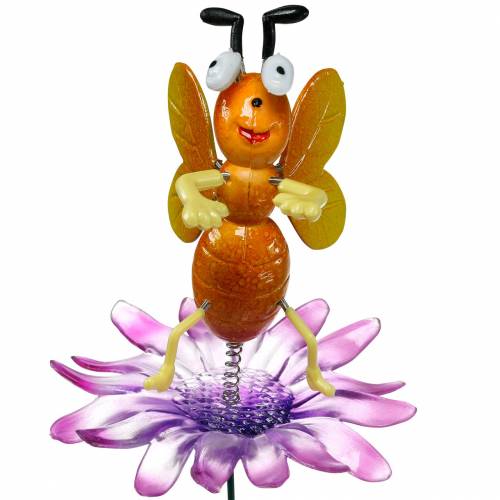 Floristik24 Abelha em flor com mola de metal laranja, violeta Alt.74cm