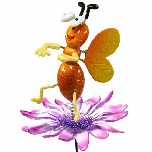 Floristik24 Abelha em flor com mola de metal laranja, violeta Alt.74cm