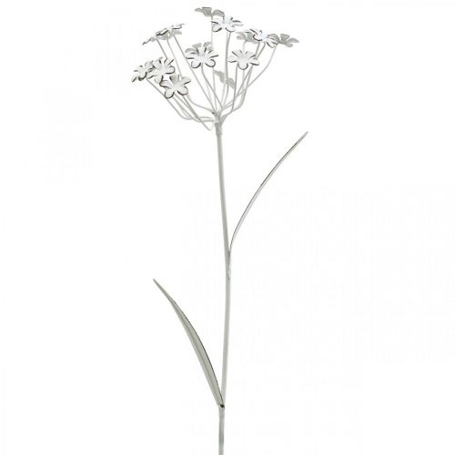 Floristik24 Flor plug de jardim, decoração de jardim, plugue de planta feito de metal branco chique gasto, prata L52cm Ø10cm 2pcs