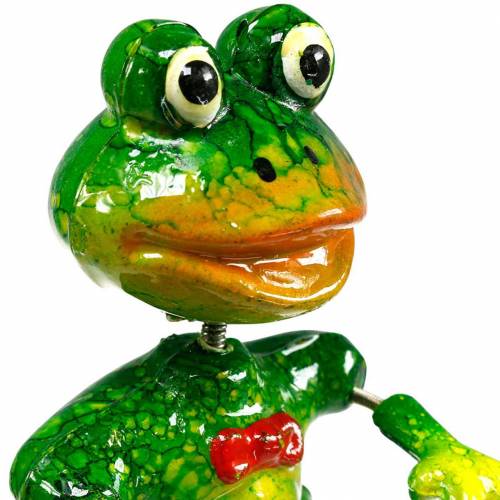 Floristik24 Sapo decorativo de estaca de planta com gravata borboleta e penas de metal verde, amarelo, vermelho A68,5cm