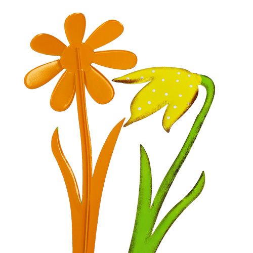 Itens Plugue de jardim flor de metal laranja, amarelo 47 cm 4 unidades