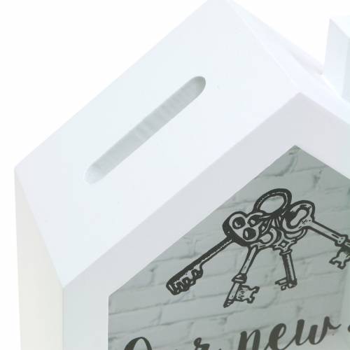 Floristik24 Caixa de poupança "Our New Home" madeira vidro branco 15x7cm Alt.18cm