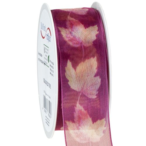 Fita para presente folhas de bordo fita roxa outono 40mm 15m