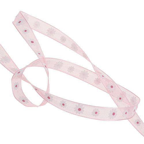 Floristik24 Fita de presente rosa com flor 10mm 20m