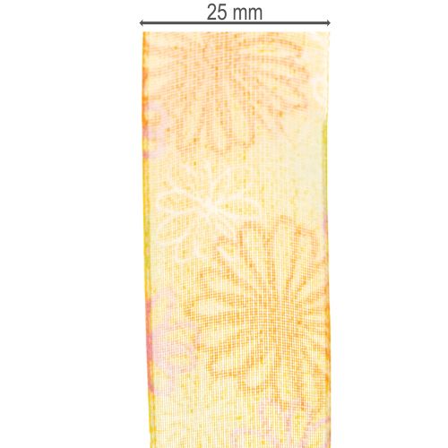 Itens Fita para presentes, fita de organza floral, amarelo/laranja, 25 mm x 18 m