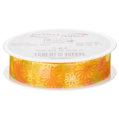 Itens Fita para presentes, fita de organza floral, amarelo/laranja, 25 mm x 18 m
