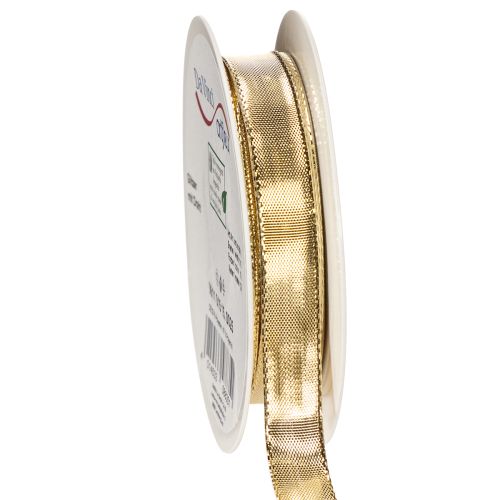 Fita dourada para presentes com borda de arame, 15 mm de largura, 25 m de comprimento. comprar | Floristik24.pt