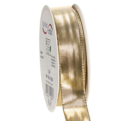 Itens Fita dourada para presentes com borda de arame, 25 mm de largura, 25 m de comprimento.