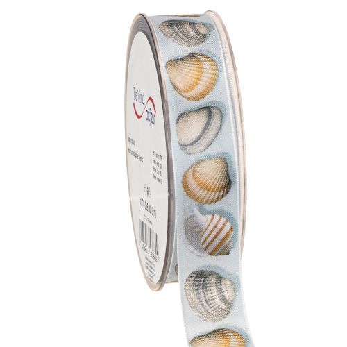 Fita de presente decoração marítima conchas azul 25mm 15m