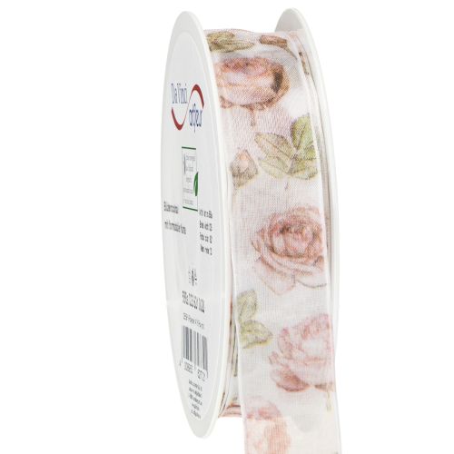 Fita de presente rosas fita de organza com flores 25mm 20m