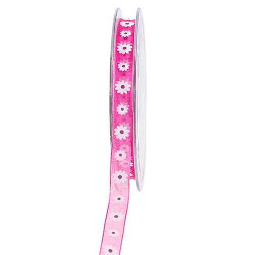 Floristik24 Fita de presente rosa com flor 10mm 20m
