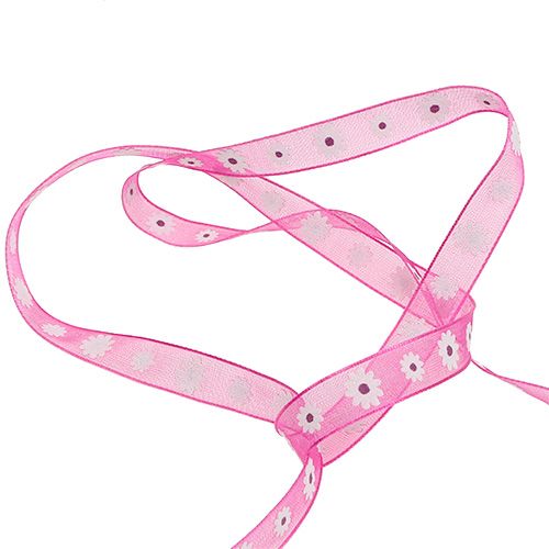 Floristik24 Fita de presente rosa com flor 10mm 20m