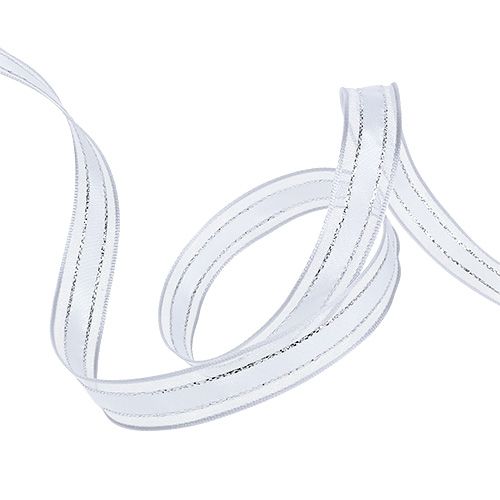 Floristik24 Fita para presente com borda de arame branco 15mm 20m