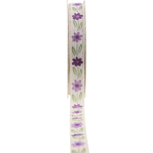 Floristik24 Fita para presente flores fita de algodão roxo branco 15mm 20m