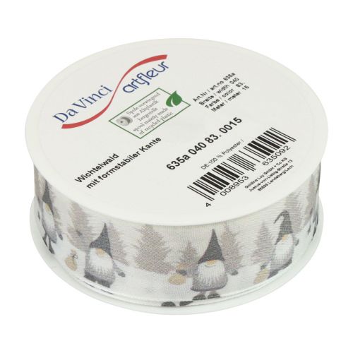 Itens Fita para presente, fita de Natal, fita de Natal gnomo cinza 40mm 15m