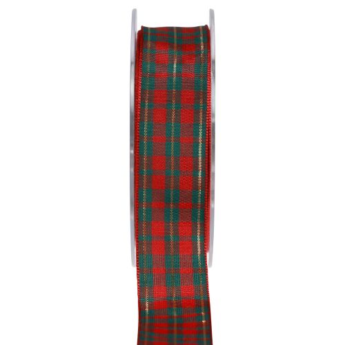 Fita para presente fita de tecido xadrez vermelho verde escocês 25mm 20m
