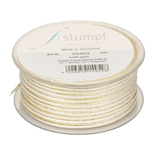 Floristik24 Fita para presente fita de seda fita trançada em ouro branco 3mm 100m