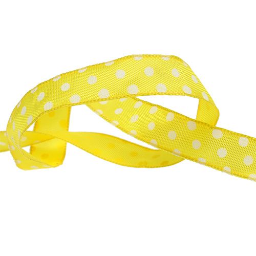 Floristik24 Fita de presente com bolinhas amarela 15mm 20m