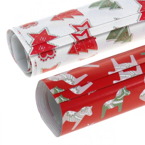 Floristik24 Papel de embrulho Natal vermelho, branco 4 folhas num conjunto 50 × 70cm