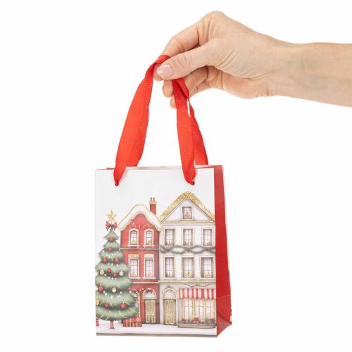 Sacola de presente de Natal com casinhas e árvore de Natal, 16 cm, 2 peças | Floristik24.pt