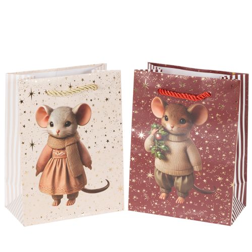 Sacola de presente de Natal com estampa de rato, 16 cm, 2 unidades