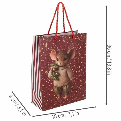 Sacola de presente com estampa de ratinho e estrelas para o Natal, 24 cm, 2 unidades | Floristik24.pt