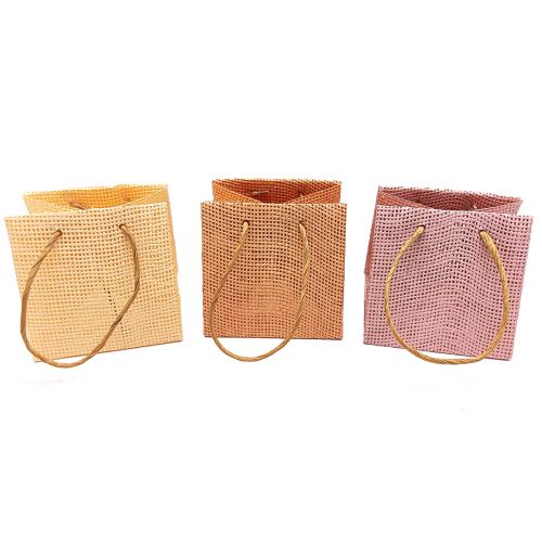 Floristik24 Sacos para presentes tecidos com alças baunilha laranja rosa 10,5 cm 12 unidades