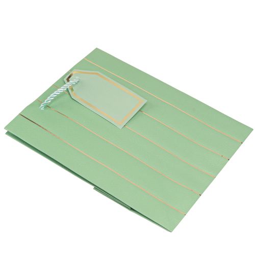 Itens Saco de presente listras verdes claras douradas 18×10×23cm 1ud
