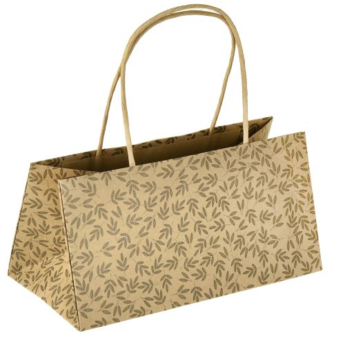 Sacola de presente de papel com folhas marrons naturais 20×10×10cm 6 unidades