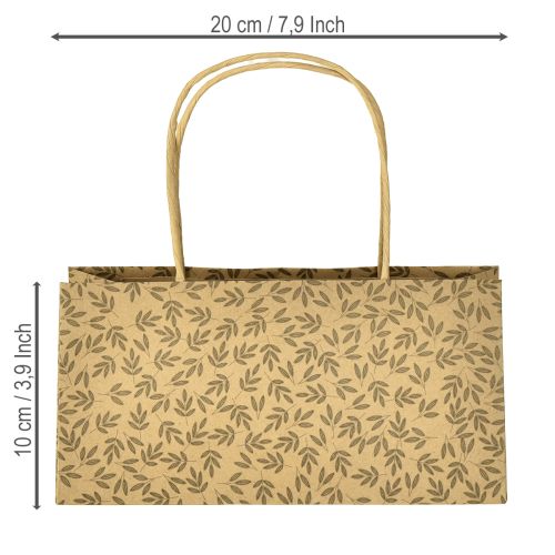Itens Sacola de presente de papel com folhas marrons naturais 20×10×10cm 6 unidades