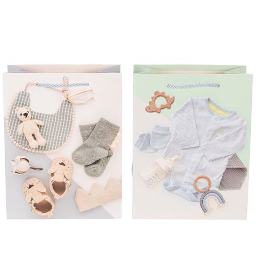 Itens Sacola de presente para bebê menino - Ideal para presentear no nascimento - 23 cm - 2 unidades