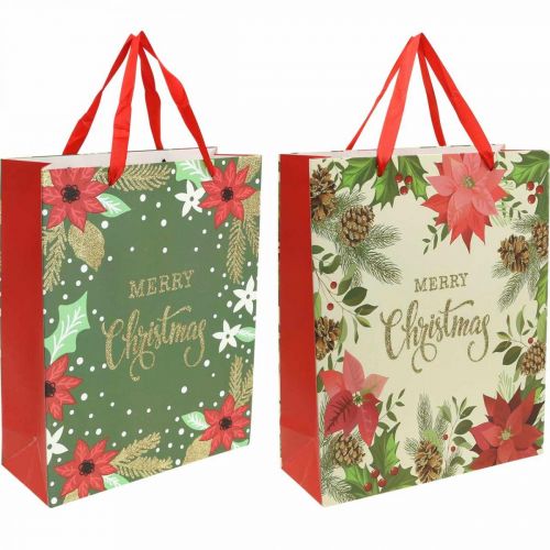Floristik24 Saco de presente de Natal saco de presente Feliz Natal 32x26cm 2pcs