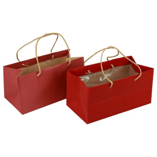 Floristik24 Sacos para presentes sacos de papel vermelhos com alça 24×12×12cm 6 unidades