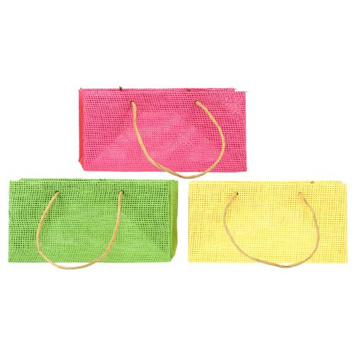 Sacos para presentes com alças de papel tecido parecem coloridos 20 × 10 × 10 cm 6 unidades