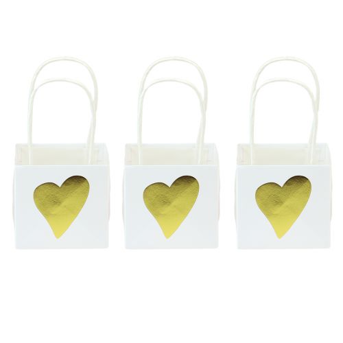 Itens Sacos para presente com alças papel branco dourado 8,5×8,5×8cm 12 un