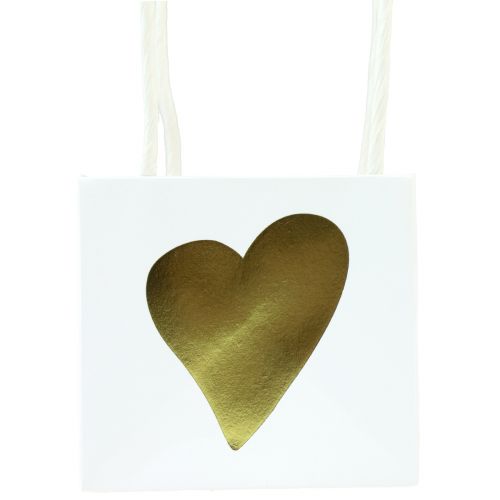 Itens Sacos para presente com alças papel branco dourado 8,5×8,5×8cm 12 un